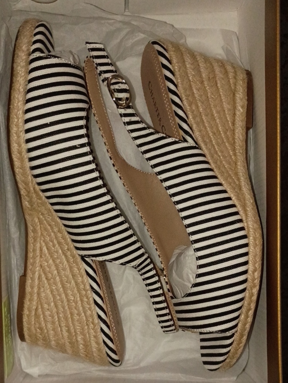 Charter Club Black & White Striped Espadrille Wedges